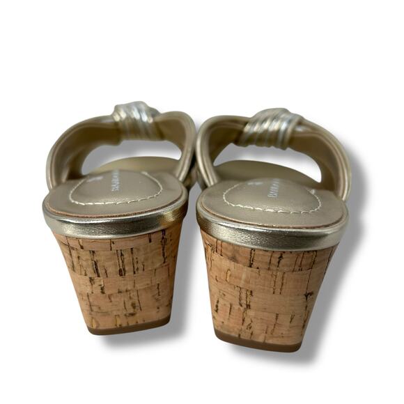 NEW Bandolino Sandals Size 7 Metallic Gold Wedge Slip On Knotted Square Toe Y2K - Picture 10 of 12